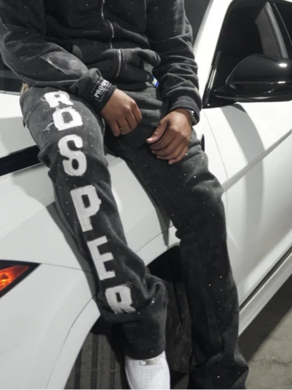 Black 'PROSPER' Rhinestone Sweatpants - Picture 2 of 14